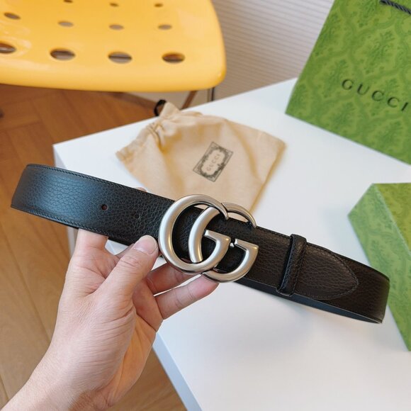 Black Leather Belt with Silver Buckle - Picture 1 of 8
